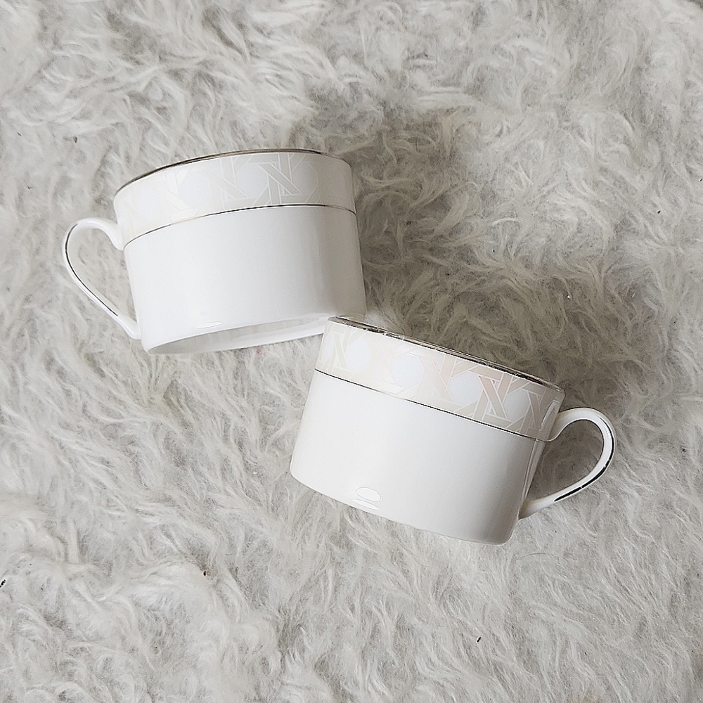 Kate Spade Lenox Carling Way coffee tea cups  flat ivory bone China set of 2